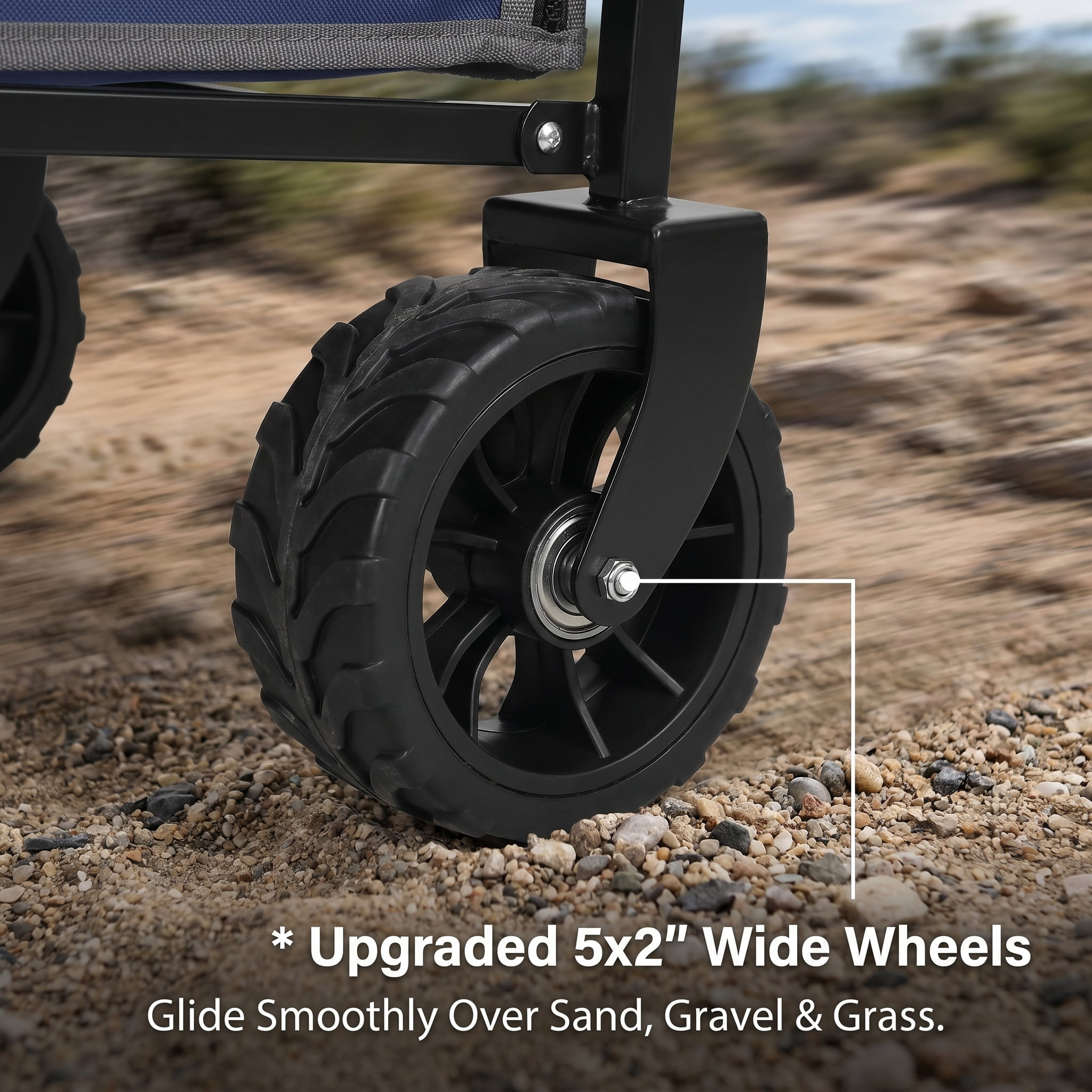 Heavy Duty Collapsible Wagon, 220 Lbs Utility Cart with 5" All-Terrain Wide Wheels & Drop-Down Side, Dark Blue