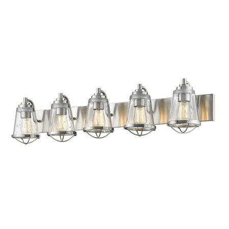 

5 Light Contemporary Steel Vanity Light Fixture with Clear Seedy Glass-8.88 inches H By 40 inches W-Brushed Nickel Finish Bailey Street Home