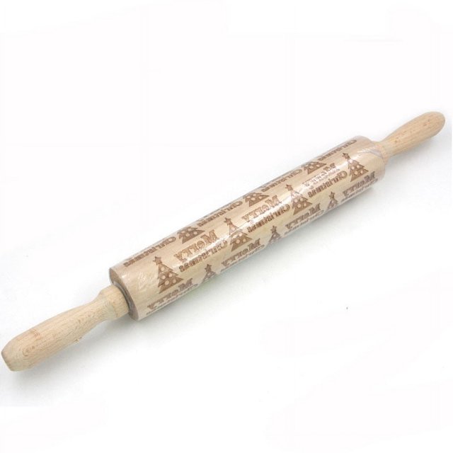 Venta caliente de rodillos de madera maciza tallados con láser con estampado de alces navideños, accesorios para hornear galletas en relieve