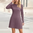 thumbnail image 5 of SYMOID Womens Purple Fall Winter Long Sleeve Knit Dress - A-line Knee-Length, Waist-Defining with Pockets, 100% Polyester, S-XXL,Size 2XL, 5 of 8
