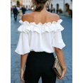 thumbnail image 6 of Women'S Off Shoulder Ruffle Short Sleeve Chiffon Blouse White L, 6 of 7