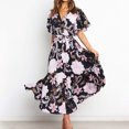 thumbnail image 1 of ICHUANYI Clearance Women's Fashion Holiday Summer Printing V Neck Short Sleeve Party Beach Loose Dress Long Skirt(Black, XL) ICHUANYI WER2023080903832, 1 of 9