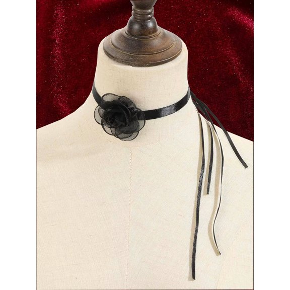 EOEMY Black Floral Decor Choker Statement Necklace Modern Necklace Creative Jewelry-Default