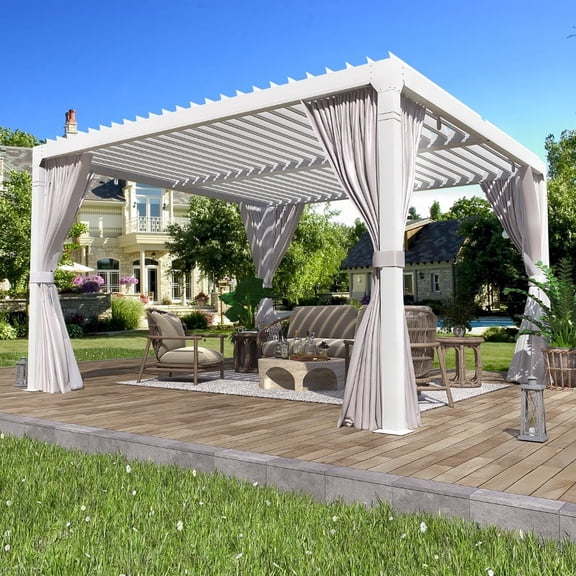 10FT x 10FT Aluminum Louvered Pergola with Adjustable Roof, Heavy Duty Outdoor Patio Pergola Gazebo for Backyard, Deck & Garden