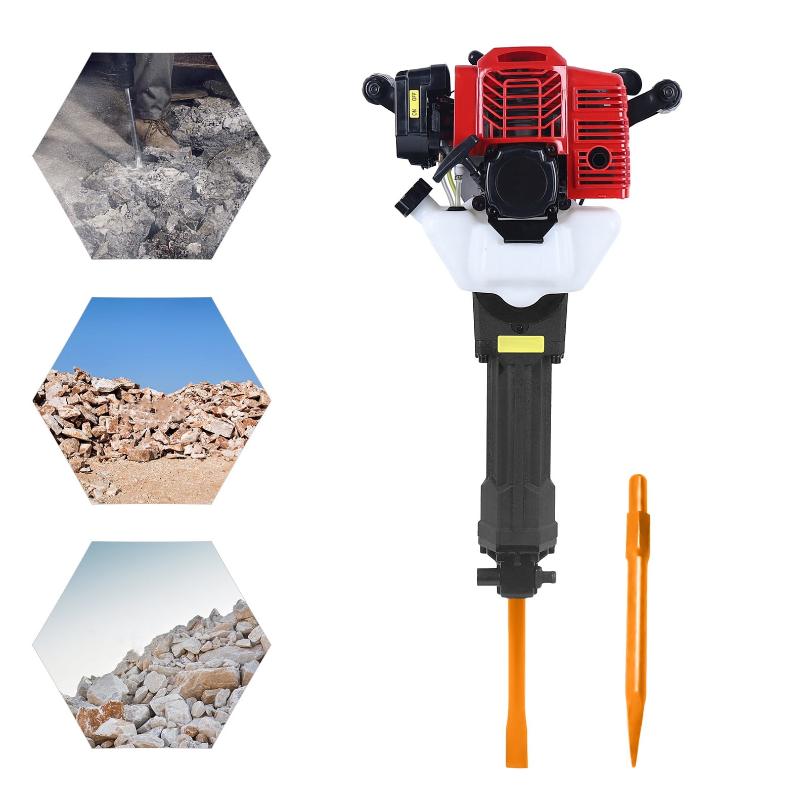 52cc Gas-Powered Demolition Jack Hammer Concrete Breaker Drill 1900W w/2 Chisels For Brick Demolition