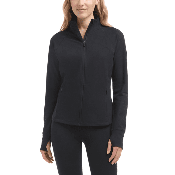 Jockey Women's Satin Stitch Yoga Jacket, Full Zip, with Thumbholes, Black Salt, Medium