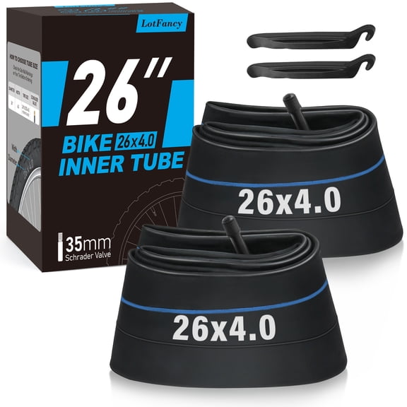 LotFancy 2Pcs 26 x 4.0/3.50/3.80 Fat Bike Tubes, 35mm Schrader Valve, 2 Tire Levers
