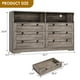 thumbnail image 2 of QinaQin Cómoda de madera de 55 pulgadas con 6 cajones, luces LED y contacto, mueble multifuncional que también funciona como base para TV, 2 of 9