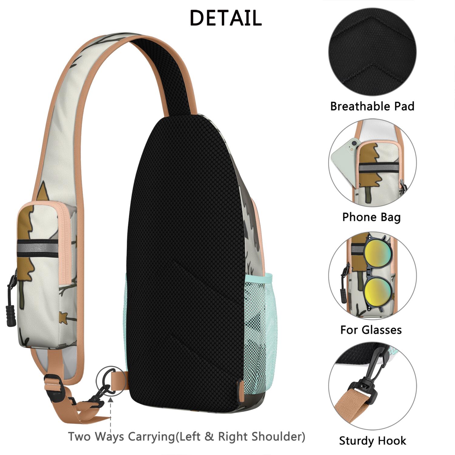 Tree Cartoon Pattern Design Sling Backpack for Women Men – Reinforced stitching, Sturdy plastic buckle, Anti-theft back pocket – Artistic Pattern Design for Travel, Hiking, Outdoor