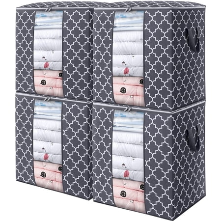 WISELIFE Storage Bags [2 Pack/100L] Large Blanket Clothes Organization and Storage Containers for Comforters,Bedding, Foldable Organizer with Reinforced Handle, Clear Window, Sturdy Zippers,Gray