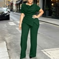 thumbnail image 2 of Tqyyweavej Plus Size Two Piece Sets for Women Short Sleeve Slim Elegant Cowl Neck Tops and Oversized Wide Leg Solid Color Pants S-5XL, 2 of 5