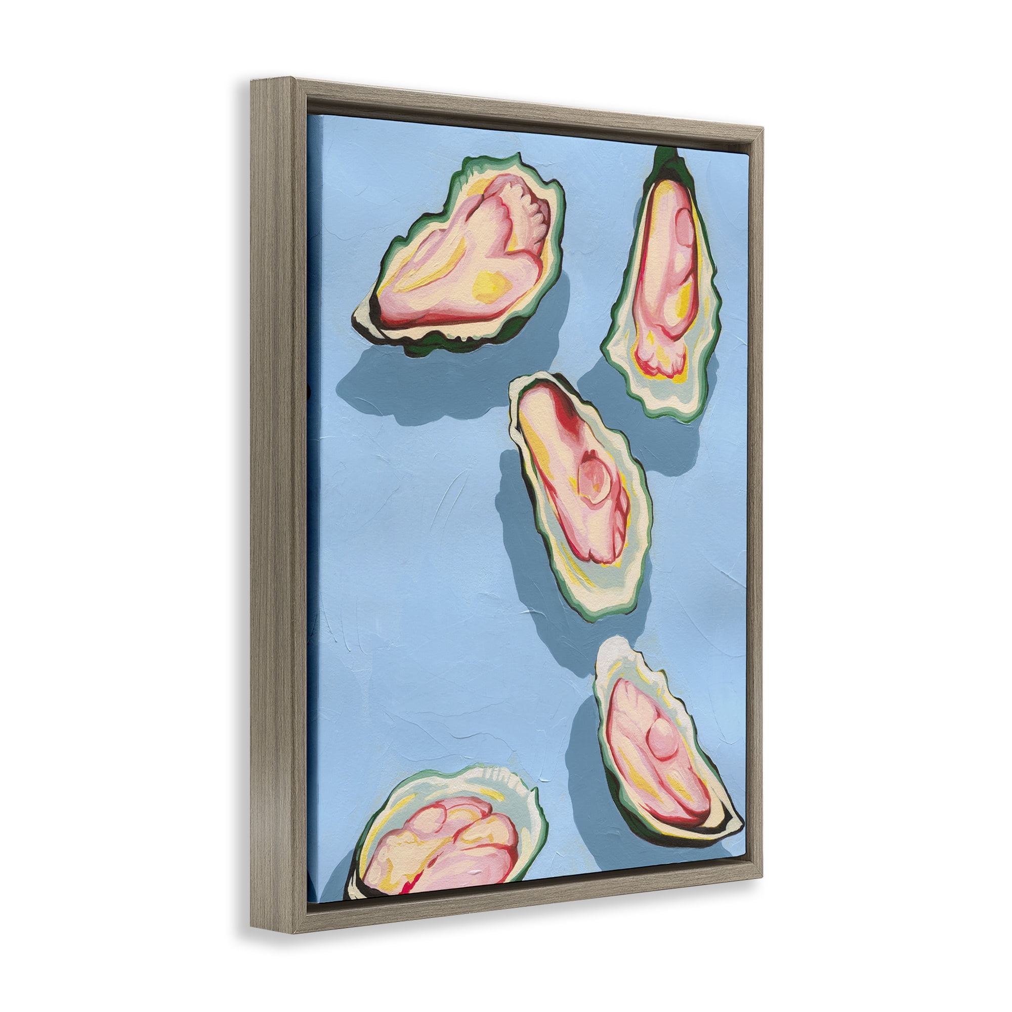 Stupell Industries Bold Oysters on Blue Animals & Insects Painting Brown Floater Framed Canvas Art Print Wall Art, 25 x 31