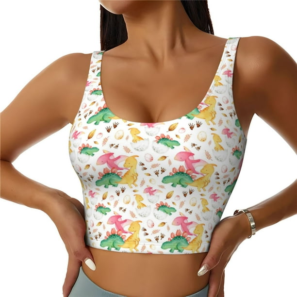 Balery Cute Baby Dinosaurs Sujetadores deportivos con espalda cruzada para mujer, acolchados, sin costuras, de alto impacto, ideales para yoga, gimnasio, entrenamiento y fitness.-