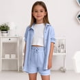 thumbnail image 2 of LIJCC Children's Girls Casual 2 Piece Outfit -Linen Short Sleeve Button Shirts and Elastic High Waist Drawstring Shorts Sets, 2 of 5