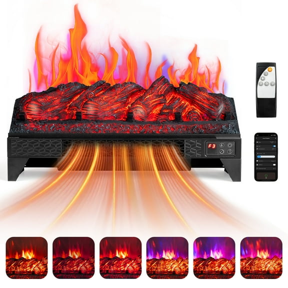 Zimtown 23'' Electric Fireplace Insert w/Remote & WiFi Control, Faux Fireplace Logs w/Timer, Overheat Protection, Adjustable Flame and Brightness, CSA Listed for Home Living Room Bedroom