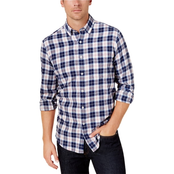 Club Room Camisa de franela a cuadros para hombre, azul, XXL Club Room Botones al frente