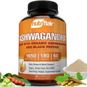 NutriFlair 1950mg Organic Ashwagandha Root Extract with Black Pepper for Stress Relief, 180 Count