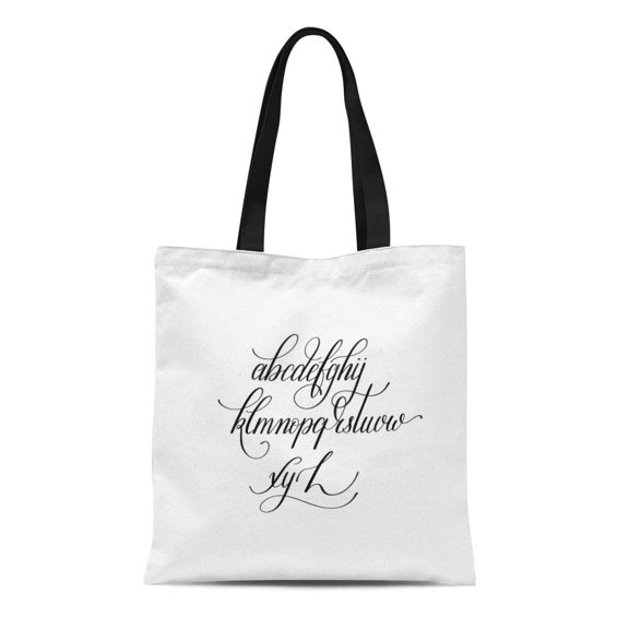 SIDONKU Canvas Tote Bag Abc Black and White Alphabet Brush Script Modern Cursive Durable Reusable Shopping Shoulder Grocery Bag
