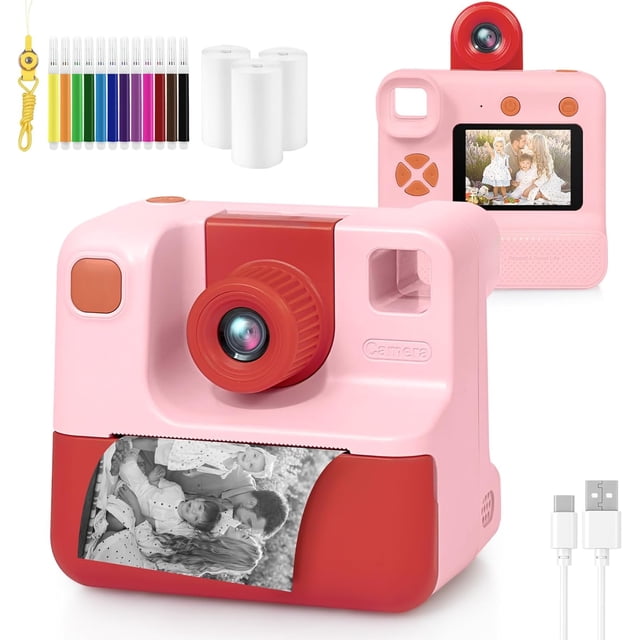 Cámara para niños de impresión instantánea, cámara de impresión digital 1080 HD para niños con tinta cero, juego de bolígrafos de color y tarjeta de memoria de 32 GB, regalos de cumpleaños de Navidad