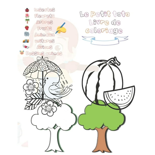 Le Petit Toto Livre De Coloriage Livre De Coloriage Pour Enfants Avec 8 Deferents Themes Insectes Fleurs Arbres Fruits Animaux Voitures Avions Et Dessins Animes Paperback Walmart Com