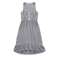 thumbnail image 4 of Smsaxvxz Summer Dresses for Women 2026 Fashion Button V Neck Spaghetti Strap Irregular Ruffle Hem Casual Solid Loose Beach Vacation Mini Sundress Gray XL, 4 of 7
