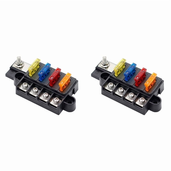 2X Blade Fuse Box for Automotive Boat Marine 4 Way 12-32V 4 Circuit Fuse Block with Cover