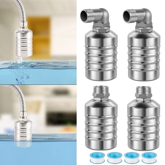 TMWEFUSC 4Pcs Automatic Water Level Control Float Valve 1/2" and 3/4" Food Safe Stainless Steel Float Valve for Water Tank Tower Pond