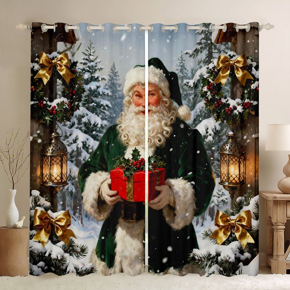 Manfei 3D Santa Claus Black Out Curtains for Kids, Magic Western Christmas Curtains Pack of 2 (42x63 Each), Gold Princess Bow-tie Bedroom Curtains, Living Room Curtains Decor
