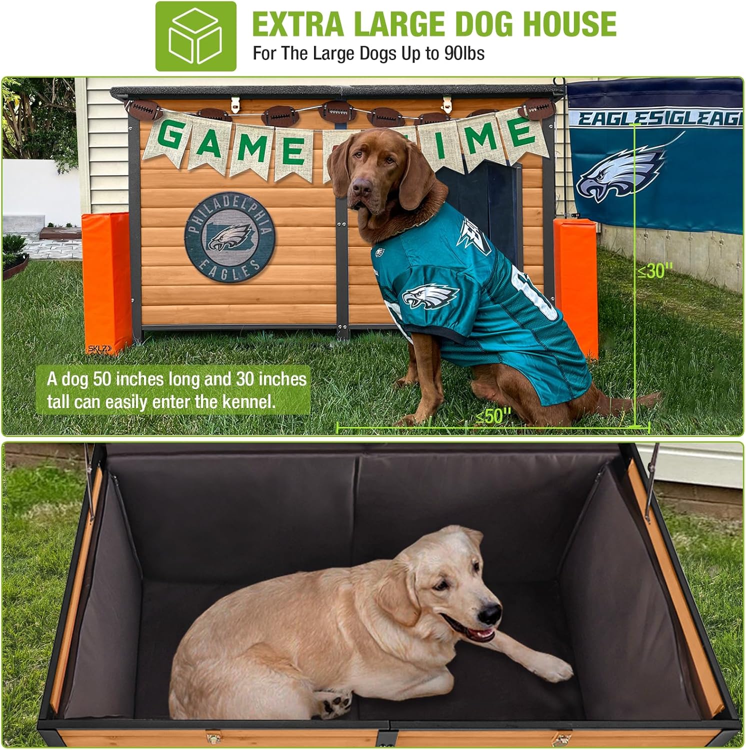 Aivituvin Extra Large Insulated Outdoor Dog House with Insulated Liner for Winter, Weatherproof Dog Kennel with All-Around Iron Frame for Small, Medium, and Large Dog (Brown)