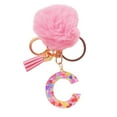 thumbnail image 3 of Honeeladyy Resin Alphabet Initial Letter Keychain Keyring for Women Purse Handbags with Faux Fur Ball Pom and Tassel, Christmas Birthday Holiday New Year Party Gifts（C）, 3 of 5