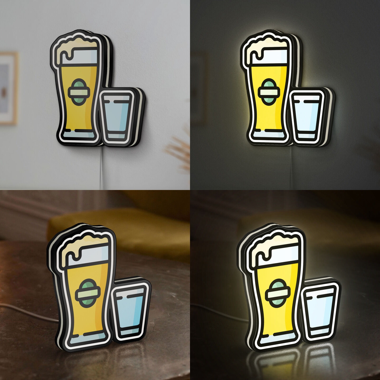Shot Beer 3D Novelty Light Box for Liquor and Pub Decor, Alcohol Themed Beverage Lamp for Party Nights and Drink Lovers (Width 8 inch, 20cm)