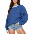thumbnail image 2 of AXXD Blue Basic Tunic Blouses for Women Business Casual Summer 2024 Long Sleeves Casual Shirts Color Round Neck Sweatshirt Crewneck Pullover Tunic Tops, 2 of 5