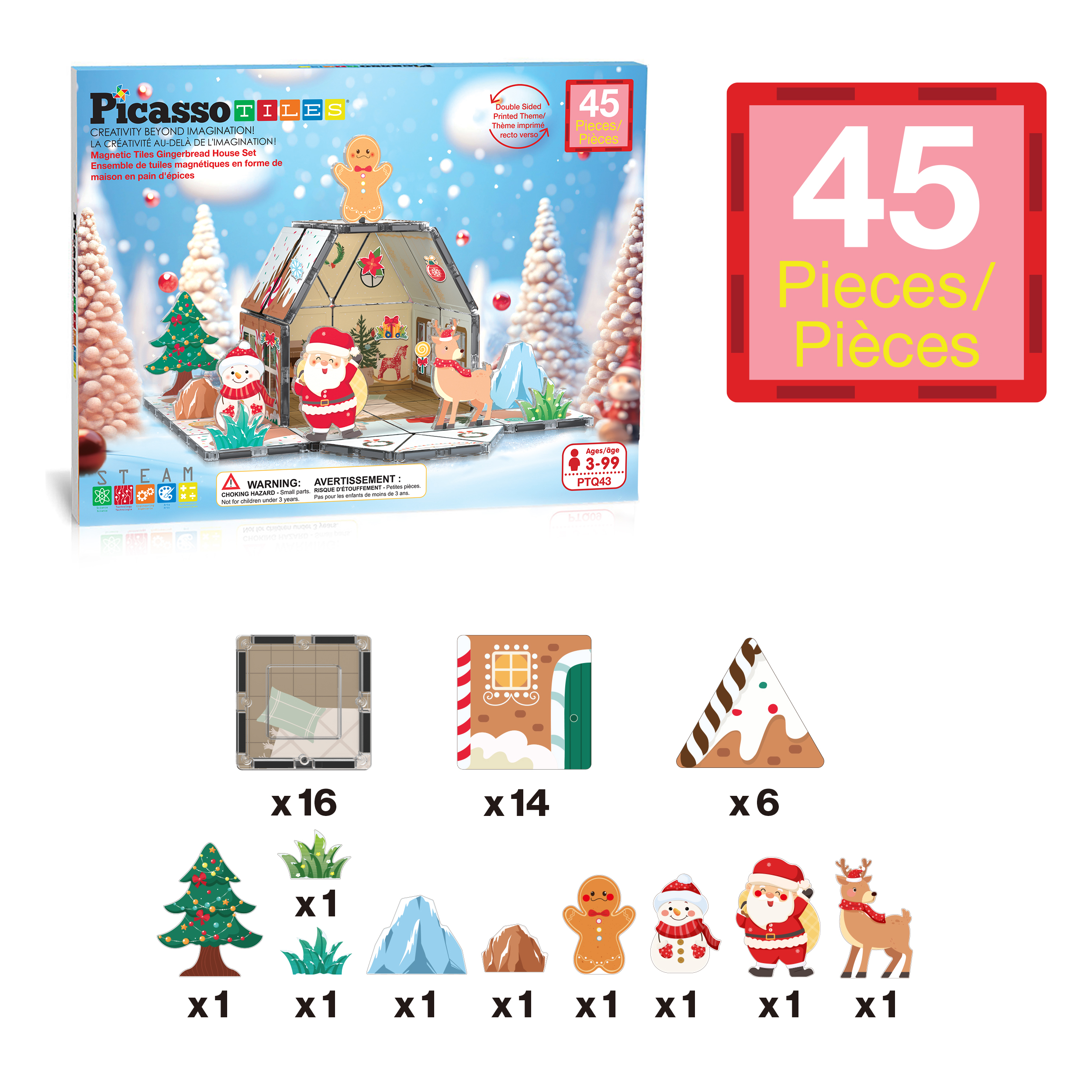 PicassoTiles Gingerbread House Magnetic Tiles Set, 45 Pieces photo 5