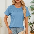 thumbnail image 3 of TYGHBN Women's Summer Tops Trendy Short Sleeve Shirts Smocked Crewneck Tee Womens Oversized Tee Short Loose Work Tops Women Cheer Long Sleeve Shirt Athletic Long Sleeve Shirt Women Fitted Lightweight, 3 of 7