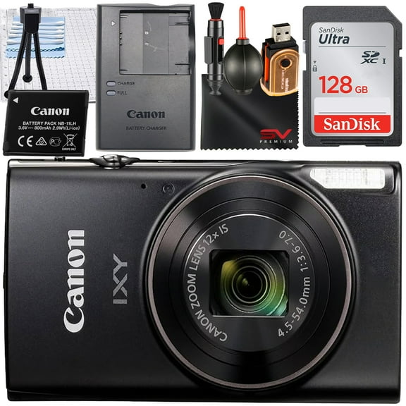 Canon PowerShot IXY650 HS Digital Camera (Black) with SanDisk 128GB Memory Card   Cleaning Pen   SV Premium Accessory Bundle (International Version)