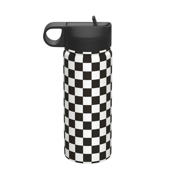 Vsdgher Black and White Checkerboard for Insulated Stainless Steel Water Bottle,18oz Sports Water Bottle Stainless Steel Reusable Tumbler for Sports, Travel, and School