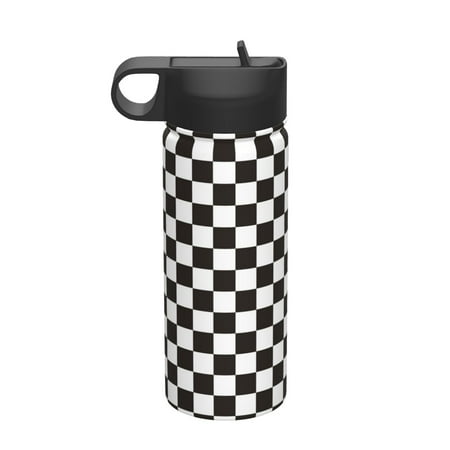 

Daiia Black and White Checkerboard Printed 18oz Sports Insulated Kettle With Straw Water Bottle For Running Hiking Cycling Climbing Mens Woman S Sports Water Bottle