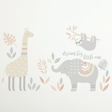 UPC: 0190945125873 | Levtex Baby – Imani Resuable Wall Decal – Llama Elephant Lion Sloth – Grey Taupe Pink – Nursery Accessories – Size: 19 x 35.5in.