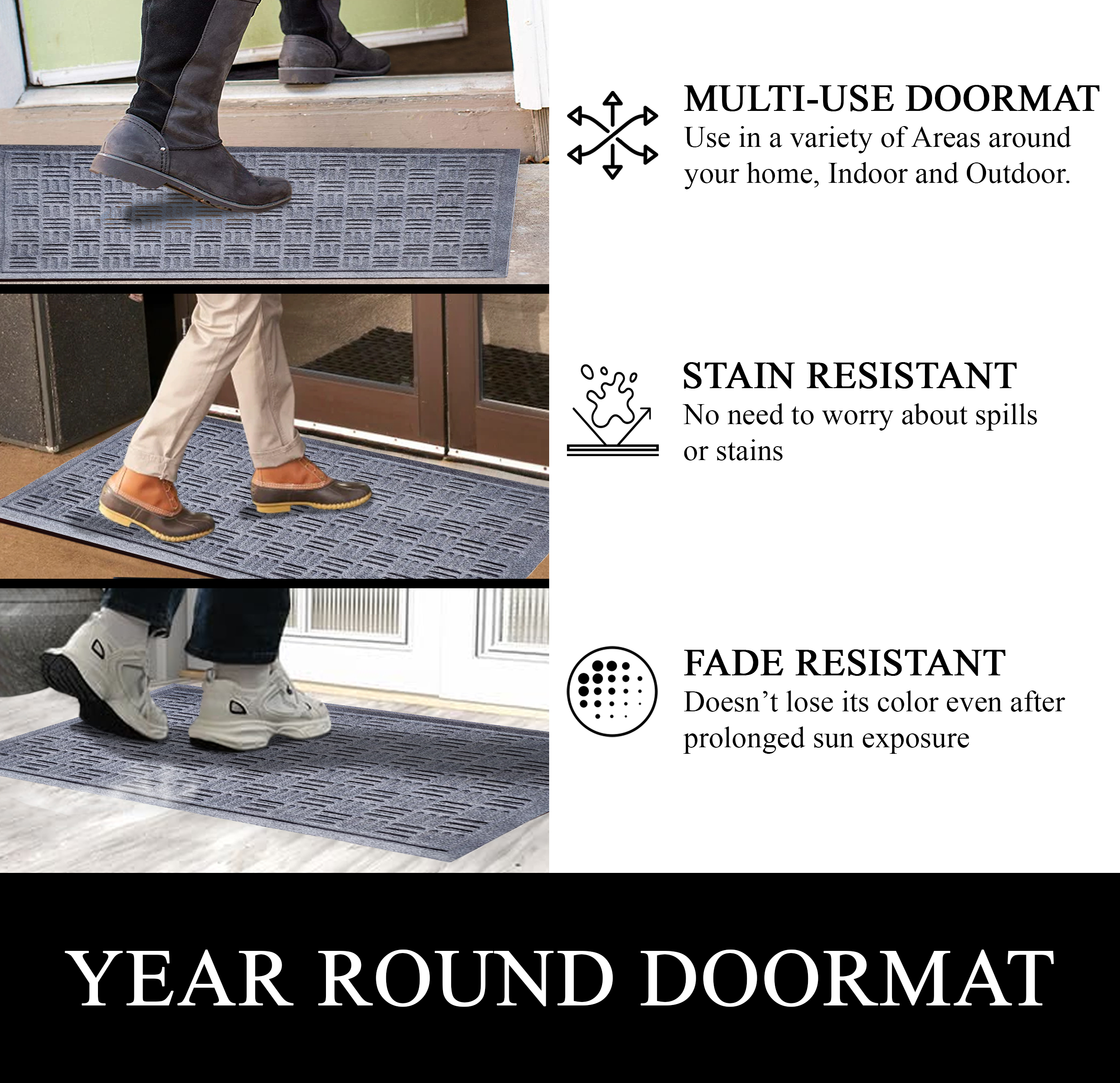 A1HC Indoor Outdoor Entrance Doormat - Durable Welcome Mat for Front and Back Doors, Non-Slip, Easy Clean, 24x36 inches, Dark Grey
