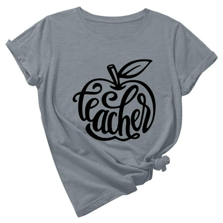 

Plus Size Tops for Women Womens Shirts Women s Trendy Loose Fit Crew Neck Pullover Bottoming Teacher s Day Adorable Print Short Sleeve Top T-Shirt Nursing Tank Tops Black Corset Top Gray S