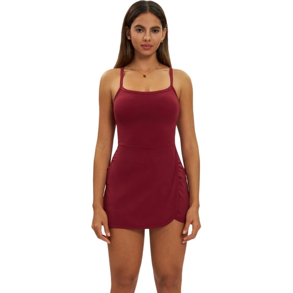 AEXTO Womens Tennis Golf Dress with Built-in Bra Shorts Backless A-line Tulip Hem Athletic Dresses
