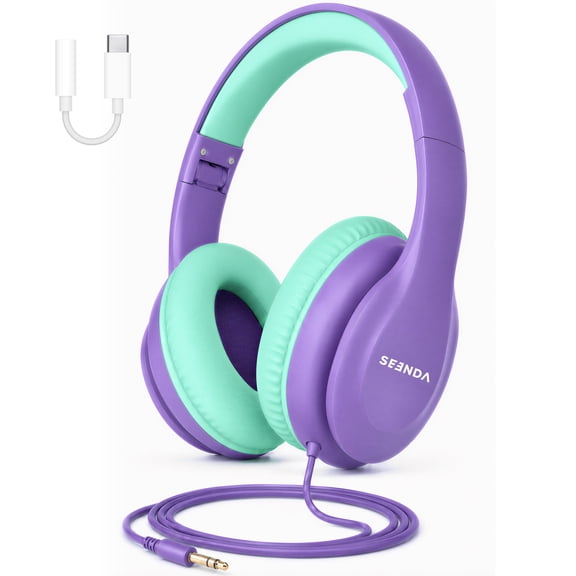 Wired Headphones for Kids, 85dB Volume Limit, 3.5mm Kids Headphones with Cord &USB C to 3.5mm Dongle, Adjustable, Foldable Toddler headsets for School