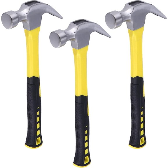 3 Pack 16 oz Claw Hammer, Fiber Glass Claw Hammer, One-piece Forged Steel Head & Non-Slip Handle for Household Automotive Professional Work