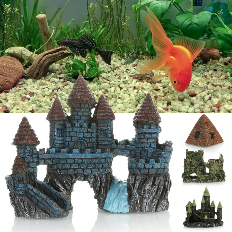 Shulemin Aquarium Landscape Realistic Appearance Hideout Decor Resin Broken  Castle/Pyramid Aquarium Hiding Cave Fish Tank Accessories 