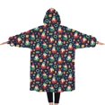 thumbnail image 2 of Oversized Wearable Blanket Hoodie,Dark Blue Christmas Santa and Gnome Pattern Sherpa Blanket Hoodie with Super Pockets,Super Warm Fuzzy Pullover for Women & Men, 2 of 6