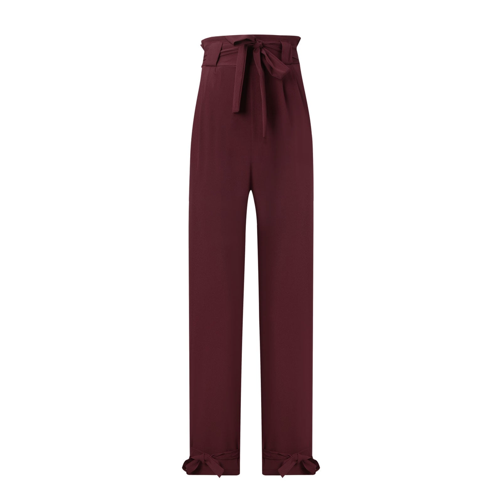 LoyisViDion Woman Pants Clearance Women'S High Waist Pants Tie Up All Match Casual Corset Women'S Trousers Pants Wine 10(XL)