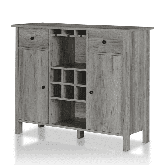 Furniture of America Levy Wood Wine Storage Buffet Table, Vintage Gray Oak