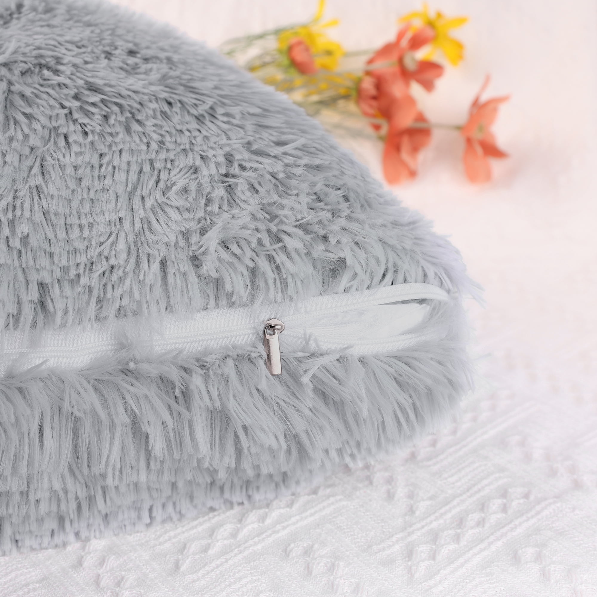 Unique Bargains 4 Pcs Solid Throw Pillow Covers Soft Plush Decorative Covers Light Grey/Pink 18" x 18"