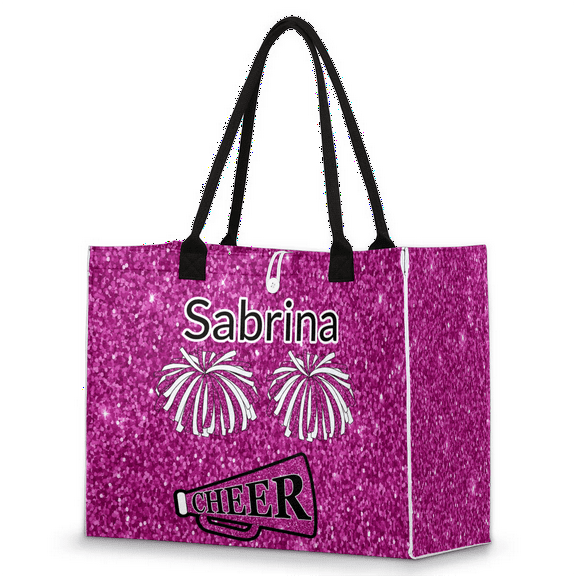 Qzjjjmy Personalized Name Cheer Tote Bag for Girls Women Custom Beach Cheerding Bag for Daily Tote Handbags