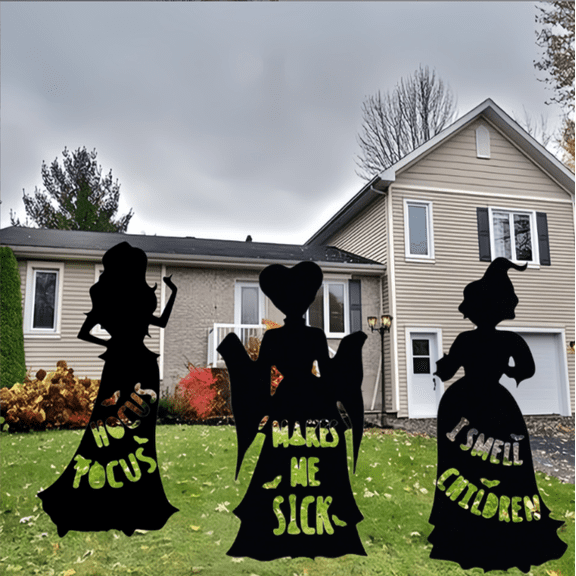 3 PCS Black Hocus Pocus Witches, Halloween Silhouette Yard Signs with Stakes, Outside Yard Lawn Decor for Kids Home Party